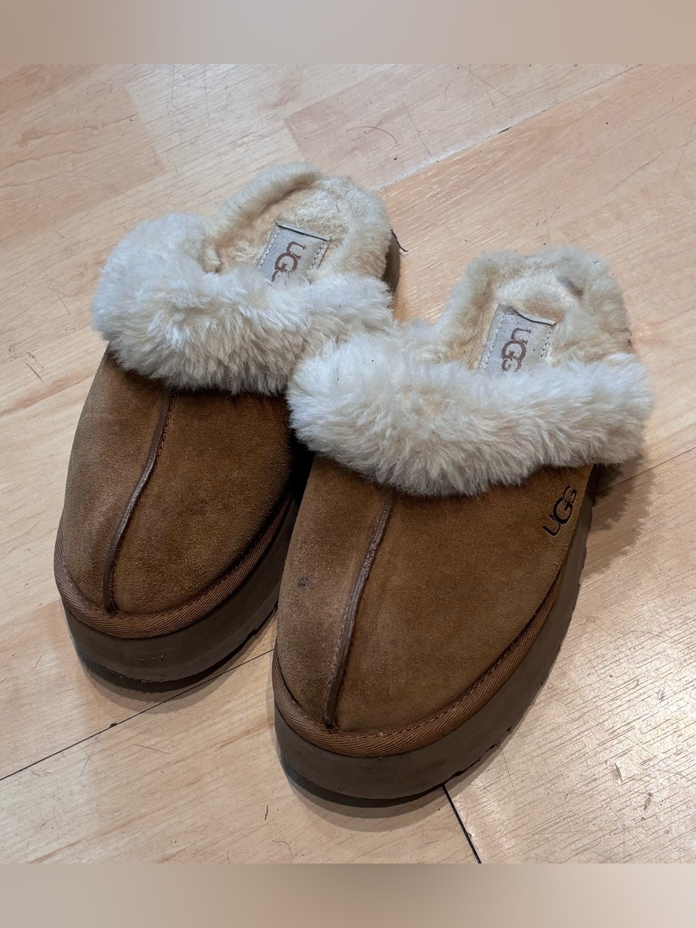 Women's UGG Brand Disquette Platform Slippers Shoes Chestnut  size 5